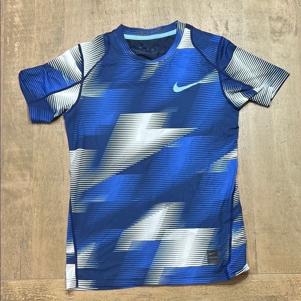 Nike Blue and White Geometric Compression shirt - Picture 1 of 6